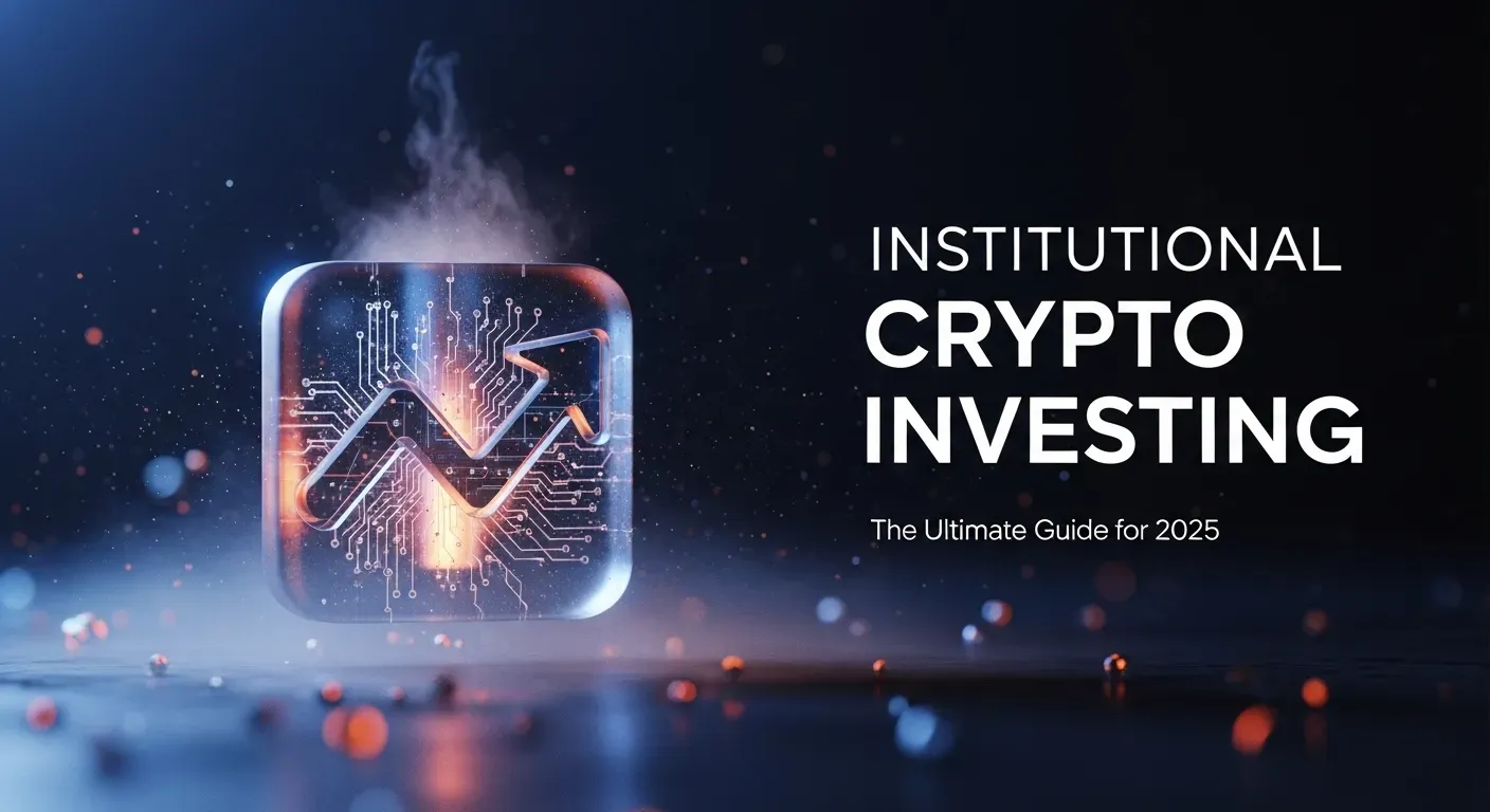 Futuristic institutional crypto investing guide 2025 with glowing circuit icon and upward graph